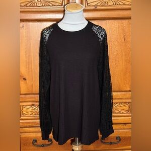 Chic Black Lace Sleeve Women's Top